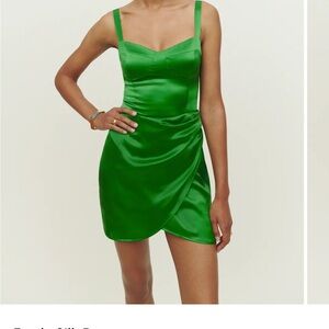 Reformation Fonda Green Silk Dress